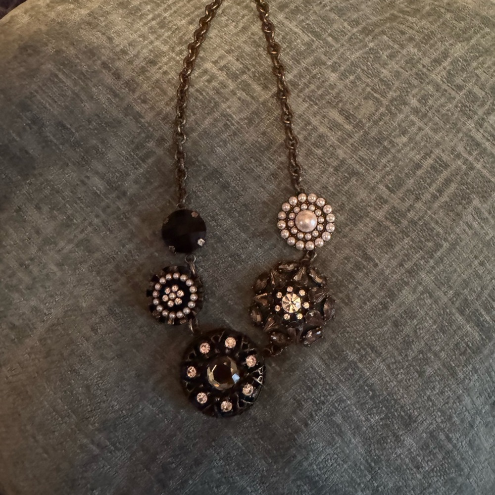 Lia Sophia Black and Clear Crystal Cluster Necklace